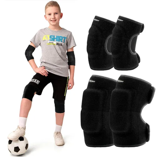 Miniatura 9 de Juego de rodilleras ajustables para niños y jóvenes con almohadillas gruesas SBR para montar, patinar, patinar, snowboard, voleibol (negro y rosa)