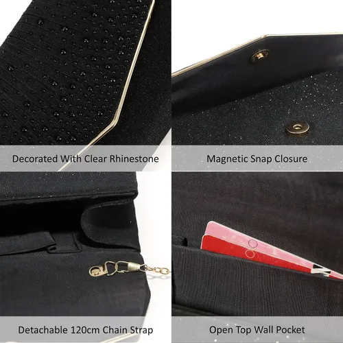 Miniatura 7 de DETARA Bolsos de noche para mujer, con lentejuelas con purpurina, monederos de mano para mujer, de cristal brillante, falp, formal, boda, fiesta