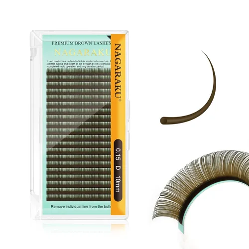 Miniatura 27 de NAGARAKU Extensiones de pestañas de color marrón oscuro 0.003 in, rizo B, 0.276-0.591 in, bandeja mixta, pestañas individuales, volumen de visón