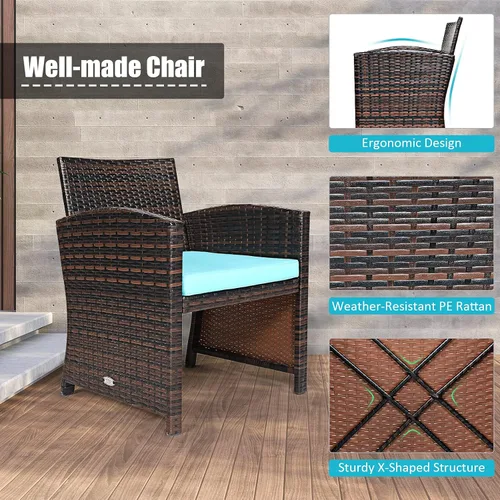 Miniatura 6 de Tangkula Juego de muebles de ratán de polietileno de 3 piezas, juego de conversación de patio con silla y mesa de café de almacenamiento, cojín