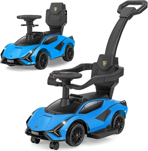 OLAKIDS Lamborghini SIAN - Automóvil de empuje 3 en 1, con licencia para bebé, con mango de control parental, ruedas universales, juguete para Azul