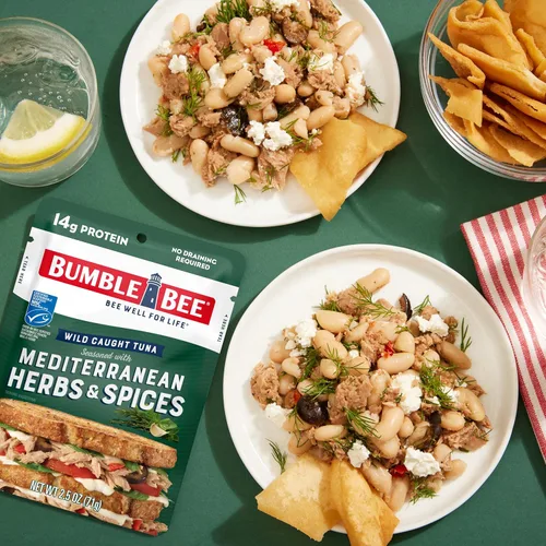 Miniatura 6 de Bumble Bee - Atún sazonado con hierbas y especias mediterráneas, sobre de 71 g - Listo para comer - Paquete de atún capturado de forma salvaje - 14
