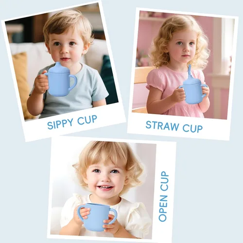 Miniatura 7 de Vasos de silicona para bebés, vaso con popote de silicona inastillable, vasos para niños pequeños de 1 a 3 años, taza abierta para bebé, 6 meses