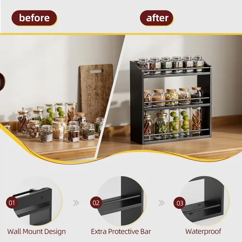 Miniatura 5 de STELLSTAR Estante de bambú para especias, soporte de pared o mesa, estante de 3 niveles para organizador de botellas de condimentos, soporte