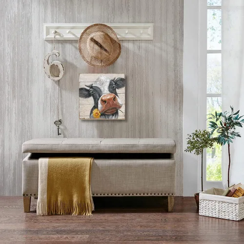Miniatura 6 de Cuadros rústicos de vaca para decoración de pared: lienzo de vaca de granja, arte de pared, vaca de granja con girasol en panel de madera, póster