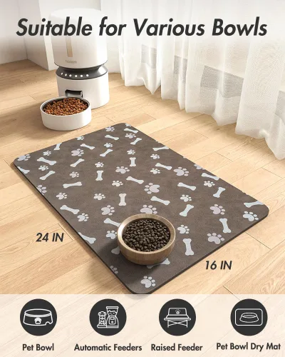 Miniatura 8 de MontVoo Tapete de comida para perros, tapete de alimentación de mascotas para alimentos y agua, dispensador sin manchas, de secado rápido, tapete
