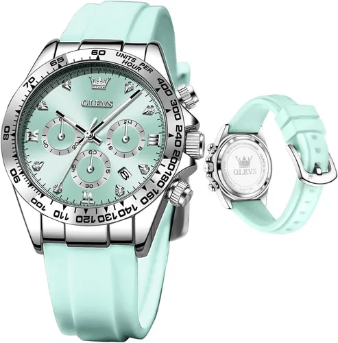 OLEVS Relojes de diamante de lujo pequeños para mujer - Pulsera de acero inoxidable, impermeables, analógicos, luminosos, con fecha, relojes de