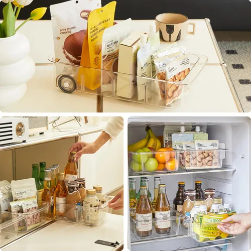 Miniatura 6 de Contenedores organizadores de refrigerador con ruedas, paquete de 2 organizadores extraíbles de refrigerador y almacenamiento, cajón de refrigerador