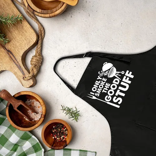 Miniatura 4 de Delantal divertido para hombres – I Only Smoke The Good Stuff – Delantal de cocina humorístico con 2 bolsillos y correa ajustable para el cuello