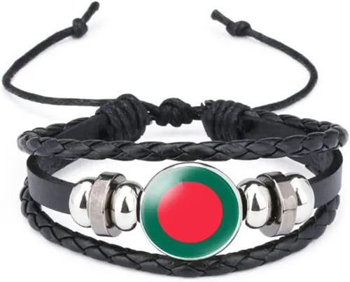 Miniatura 125 de vmcoatdu Mundial Muchas Banderas Nacionales Brazalete Retro de Aleación de Cuero para Pulsera de Cuerda Trenzada de Bandera Nacional