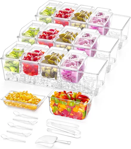 Miniatura 11 de Lifewit Juego de 2 Piezas para Servir Tacos para Fiestas con 5 Contenedores (2.5 Tazas) y Componentes, Organizador Grande de Condimentos