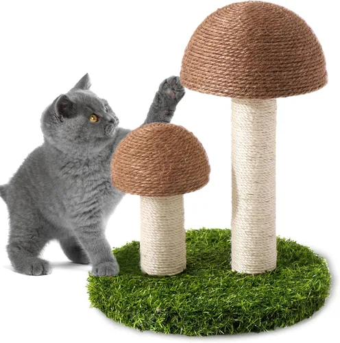 Miniatura 7 de Rascador para gatos, rascador de hongos para gatos con tapas de sisal natural, poste para rascar y base resistente para gatitos y gatos pequeños