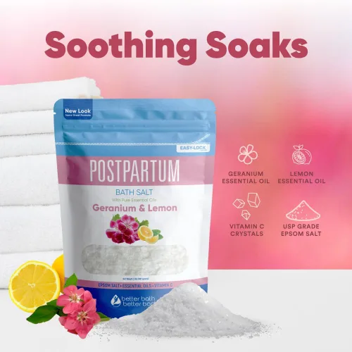 Miniatura 7 de Remojamiento de baño posparto (2 libras) Cuidado posparto para madres primerizas sal de baño con aceites esenciales en bolsa fácil de presionar sin