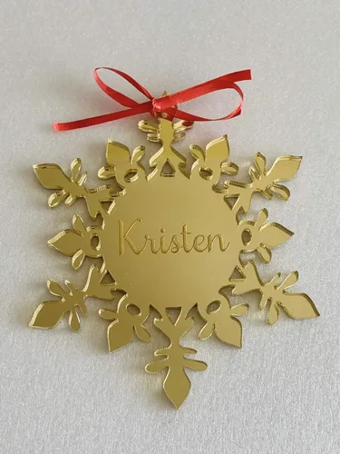 Miniatura 4 de Adornos para árbol de Navidad, copos de nieve acrílicos espejados personalizados, adornos de nombre colgantes, regalo de recuerdo de cristal hecho a