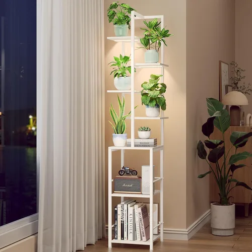 Miniatura 10 de Soporte para plantas de interior con luz de crecimiento, soporte alto para plantas de 5 niveles para interiores, estante de metal para plantas