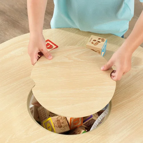 Miniatura 3 de KidKraft Conjunto de mesa de almacenamiento redondo y 2 sillas - Natural y blanco, 23.5 x 23.5 x 17.3