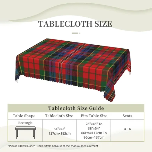 Miniatura 6 de Mantel rectangular para comedor, interior y exterior con diseño de cuadros escoceses de clan macpherson rojo, resistente a cuadros, lavable, mantel