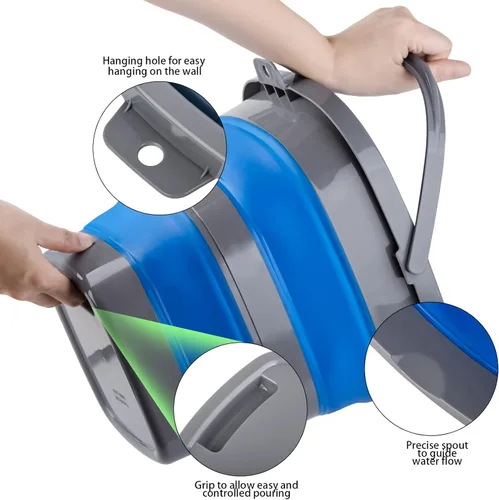 Miniatura 3 de Cubo plegable con 1.32 galones (5L), pequeño cubo de plástico para arena o playa, bañera de agua portátil para limpieza, cubo de agua de pesca