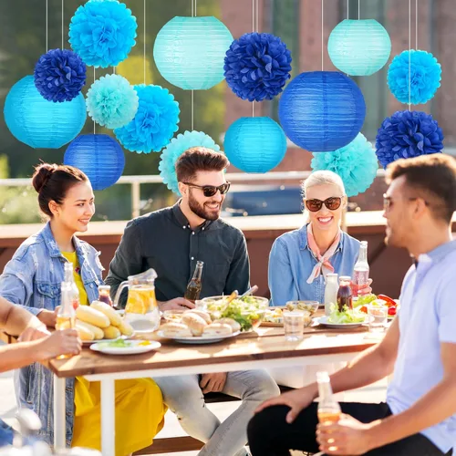 Miniatura 3 de KAXIXI 15 piezas de decoración de fiesta azul marino, pompones de papel de seda fáciles de montar y bolas de panal para graduación 2026, baby