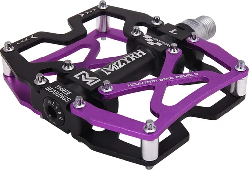 Miniatura 3 de Mzyrh - Pedales de bicicleta de montaña, ultra fuertes, coloridos, mecanizados CNC, de 9/16 pulgadas, ciclismo sellado con 3 rodamientos púrpura