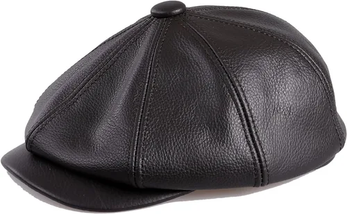 Miniatura 4 de Gorra plana de Newsboy para hombre, 100% piel de vaca genuina, Gatsby Ivy Golf Cabbie Hat Marrón