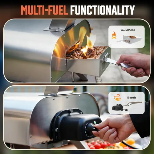 Miniatura 3 de BIG HORN OUTDOORS Horno de pizza de combustible dual de 12 pulgadas, eléctrico y pellet de madera, para interiores y exteriores, máquina de pizza