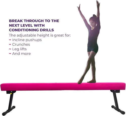 Miniatura 6 de Viga de equilibrio ultrasimple ajustable y plegable de 6 pies, equipo de gimnasia de suela sintética de piso alto y bajo, sin necesidad de Rosa