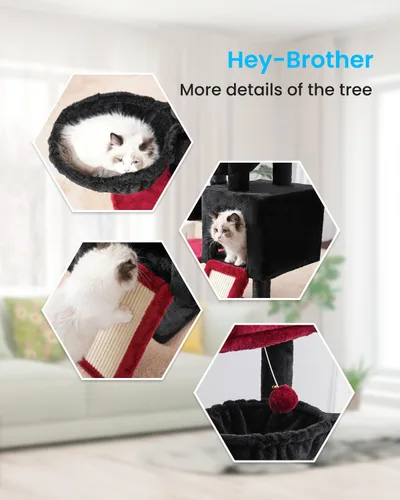 Miniatura 6 de Hey-brother - Árbol gótico para gatos, torre para gatos de interior, casa para gatos con cama acolchada grande, acogedor condominio, hamacas, postes