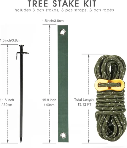 Miniatura 6 de Kit de estacas de árbol resistente, estacas de acero de 11.8 pulgadas y soportes para árbol joven, antiviento fuerte, kit de enderezamiento