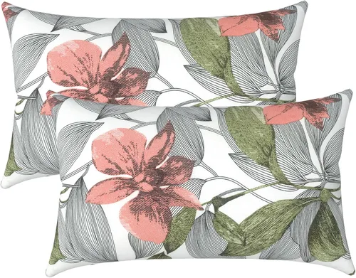 Miniatura 12 de LVTXIII Juego de 2 almohadas lumbares para patio, 12 x 20 pulgadas, resistentes a la decoloración, para exteriores con interiores, cojines lumbares