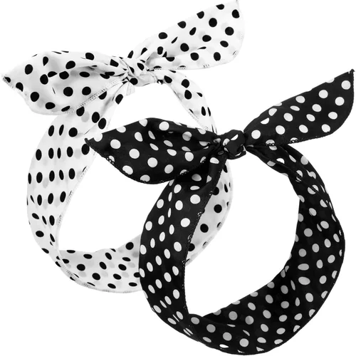 Miniatura 11 de Hicarer 2 diademas de lunares para mujer, bandana retro, diadema vintage con alambre con lazo torcido, traje de los años 50, diadema para disfraz