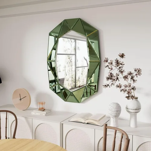 Miniatura 3 de Espejo de pared ovalado con forma de diamante, elegante marco de cristal, 40 x 28 pulgadas, color verde