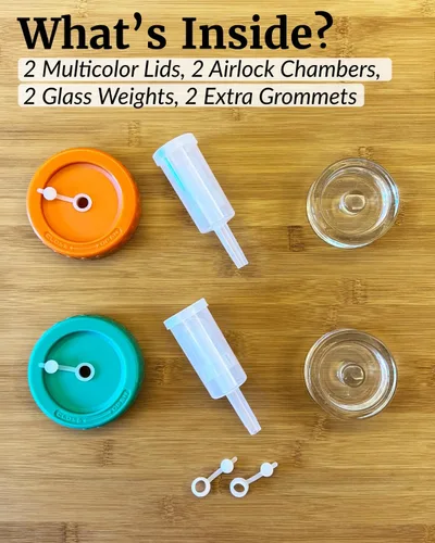 Miniatura 6 de Elementi Kit de fermentación – Juego de 2 pesos de fermentación de vidrio y tapas de fermentación de tarros Mason para tarros Mason de boca ancha