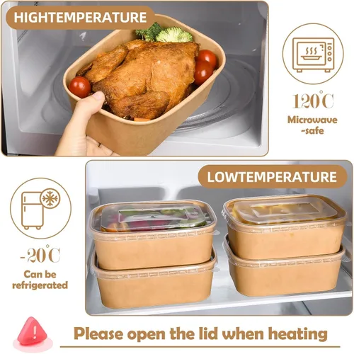 Miniatura 3 de Paquete de 50 recipientes desechables para preparación de comidas, cuencos de papel grandes desechables de 19 onzas con tapas y tenedores
