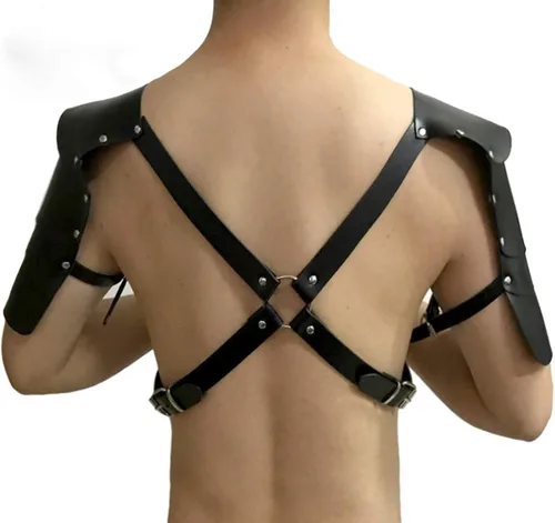 Miniatura 2 de Mens Faux Leather Body Chest Harness Adjustable Shoulder Armors Buckles