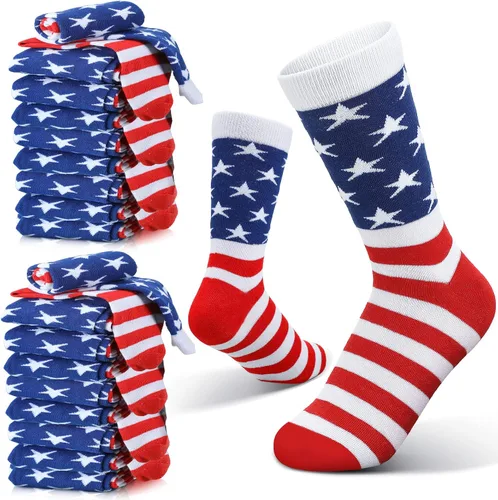 Zhanmai 24 pares de calcetines con la bandera de Estados Unidos, accesorios del 4 de julio, para hombres y mujeres, calcetines de rayas de estrellas