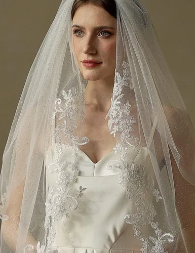 Miniatura 2 de EllieWely 2 T - Velo de novia de tul con purpurina y peine de metal F34