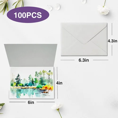 Miniatura 5 de Paquete de 50 tarjetas de acuarela plegables en blanco con sobres de 4 x 6 pulgadas, 140 lb peso pesado, 100% algodón, blanco, sin ácido, tarjetas
