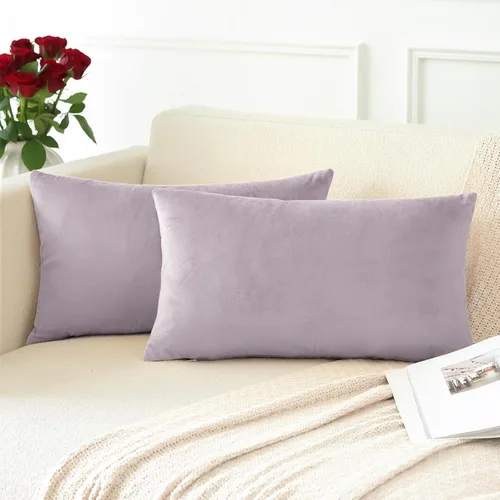 Miniatura 3 de OTOSTAR Paquete de 2 fundas de almohada decorativas de terciopelo suave y sólido de 16 x 24 pulgadas, fundas de almohada lumbares, fundas de Lila