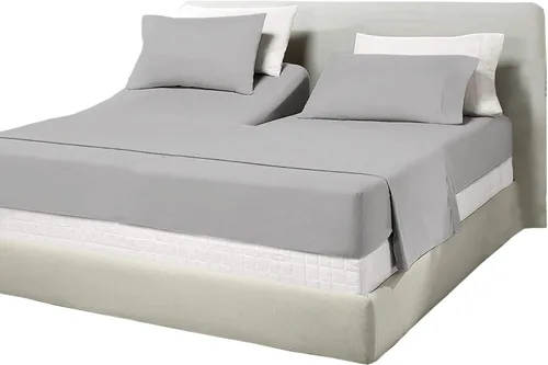 Miniatura 27 de Juego de sábanas de algodón de 600 hilos tamaño Queen dividido para base de cama ajustable, juego de sábanas de 4 piezas con bolsillo profundo
