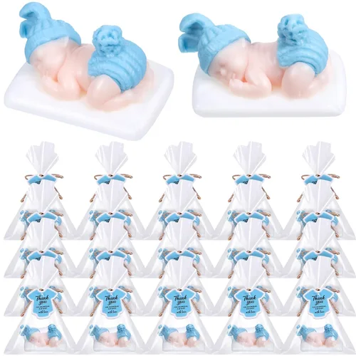 24 paquetes de jabón para baby shower, hecho a mano, para dormir, baby shower, con etiquetas de regalo para invitados, niñas y niños (color azul