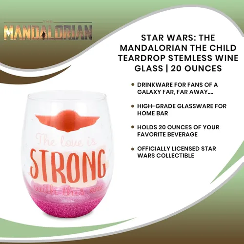 Miniatura 7 de Star Wars: The Mandalorian The Child, Baby Yoda - Vaso de vino sin tallo de lágrima de 20 onzas Vaso para mimosas, cócteles Artículos de bar