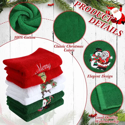 Miniatura 3 de Ganeen 6 toallas de mano navideñas para baño, 12 x 18 pulgadas, juego de toallas de cocina de muñeco de nieve azul, juego de toallas decorativas