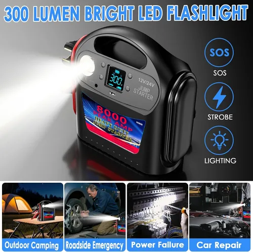 Miniatura 4 de Arrancador de batería de coche de 8000A para todos los vehículos de gasolina/diésel, paquete de batería de arrancador de coche inteligente