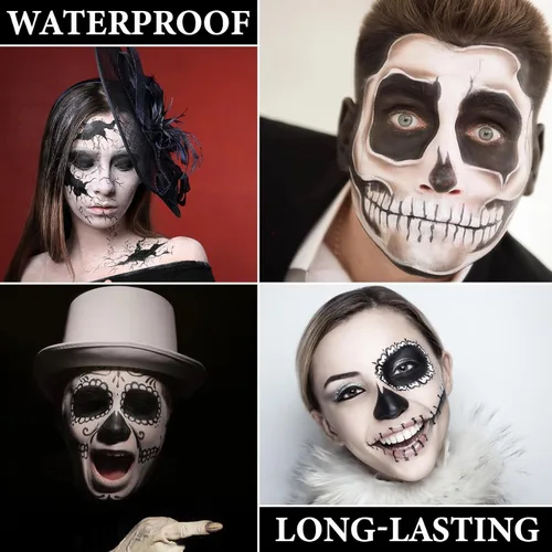 Miniatura 4 de Kit de maquillaje de pintura facial de Halloween, pintura corporal negra y blanca, efectos especiales, fiestas, bromista blanco, cosplay, disfraz