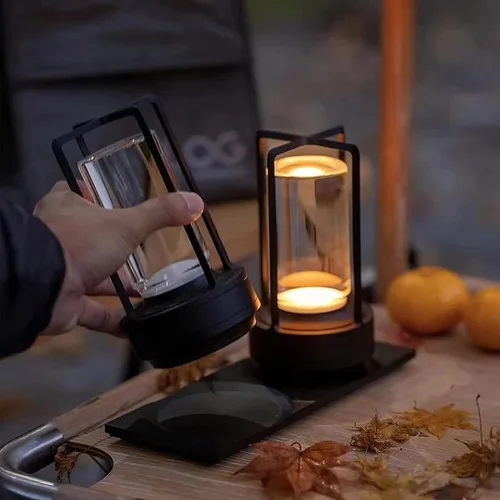Miniatura 2 de Lámpara de cristal, lámpara de mesa, lámpara de farol de cristal, 3 colores, luces LED inalámbricas recargables para luces de restaurante, plateado