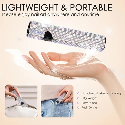 Miniatura 4 de Linssy Luz UV de mano de 10 W para uñas de gel, mini lámpara de uñas con USB recargable para esmalte de gel, arte de uñas 3D y uso doméstico (rosa)