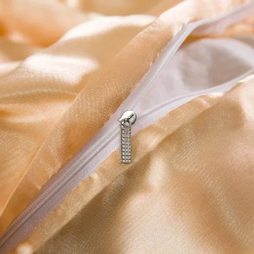 Miniatura 6 de Juego de funda de edredón de seda champán, tamaño Queen, juego de funda de edredón de satén similar a la seda, decoración de color sólido