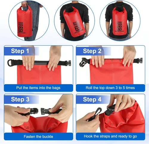 Miniatura 5 de Bolsa seca impermeable, 5 L, ajuste para mujeres y hombres, bolsas a prueba de agua, mochila flotante ligera de almacenamiento en seco con silbato