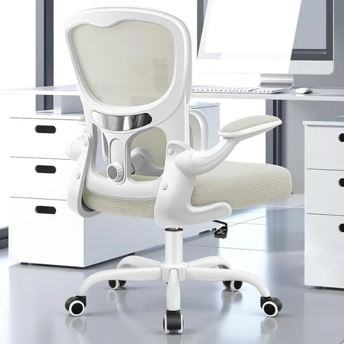 Miniatura 16 de ALLGOD Silla de oficina ergonómica, silla de escritorio ergonómica de malla transpirable con soporte lumbar ajustable, reposabrazos abatibles